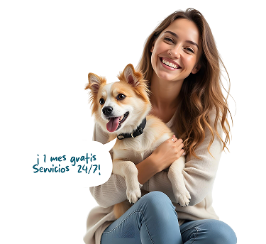 Mujer sonriendo con un perro